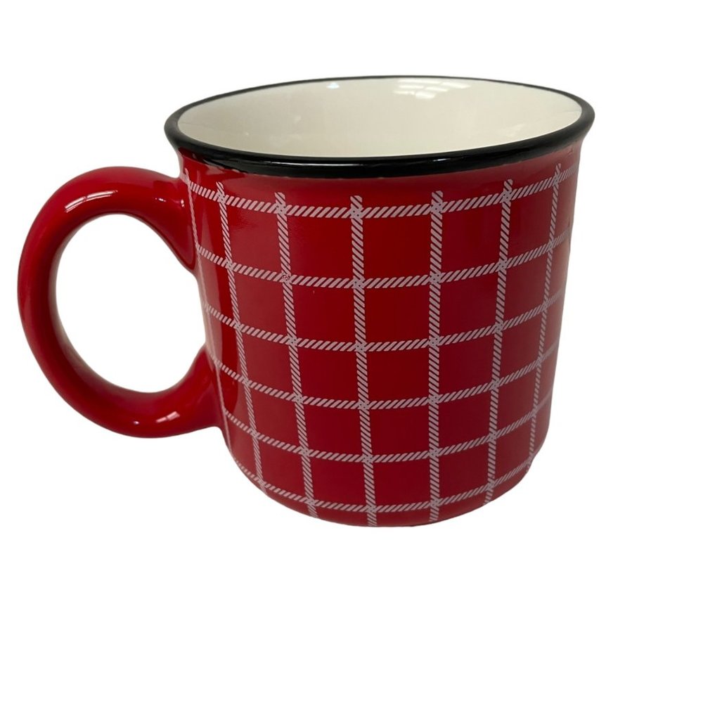 Hallmark Red Plaid Coffee Tea Mug Soup Cup 2021 Christmas‎ 16oz. 4" x 4"